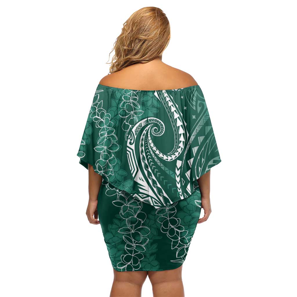 Polynesia Plumeria Lei Family Matching Off Shoulder Short Dress and Hawaiian Shirt Sage Green Curves Motif LT7 - Polynesian Pride