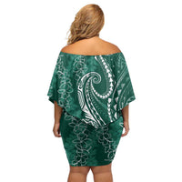 Polynesia Plumeria Lei Family Matching Off Shoulder Short Dress and Hawaiian Shirt Sage Green Curves Motif LT7 - Polynesian Pride