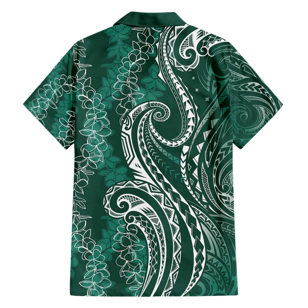 Polynesia Plumeria Lei Family Matching Short Sleeve Bodycon Dress and Hawaiian Shirt Sage Green Curves Motif LT7 - Polynesian Pride