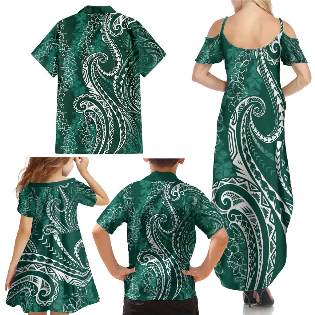 Polynesia Plumeria Lei Family Matching Summer Maxi Dress and Hawaiian Shirt Sage Green Curves Motif LT7 - Polynesian Pride