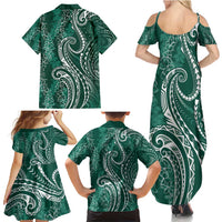 Polynesia Plumeria Lei Family Matching Summer Maxi Dress and Hawaiian Shirt Sage Green Curves Motif LT7 - Polynesian Pride