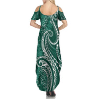 Polynesia Plumeria Lei Family Matching Summer Maxi Dress and Hawaiian Shirt Sage Green Curves Motif LT7 - Polynesian Pride