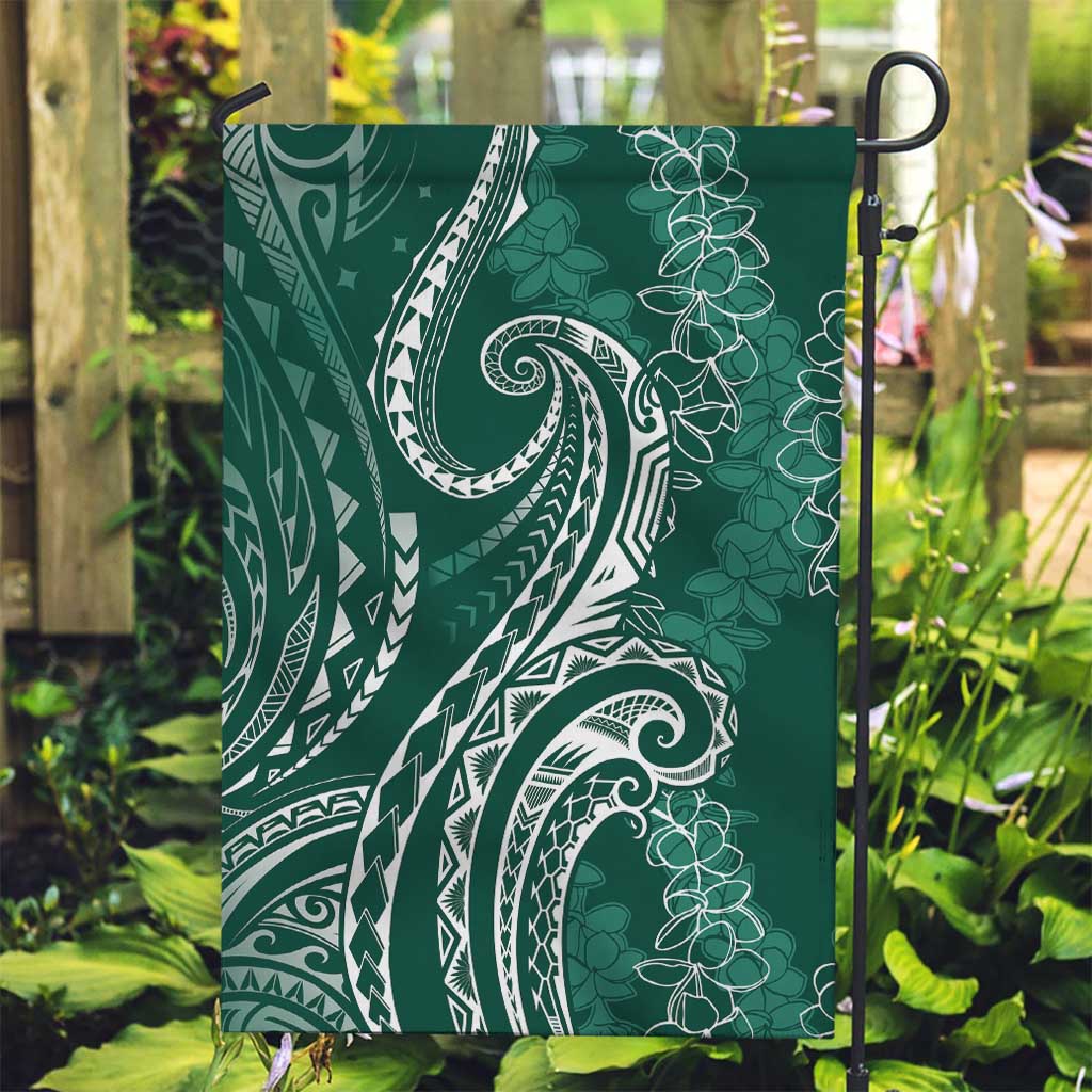 Polynesia Plumeria Lei Garden Flag Sage Green Curves Motif