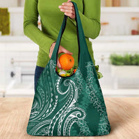Polynesia Plumeria Lei Grocery Bag Sage Green Curves Motif