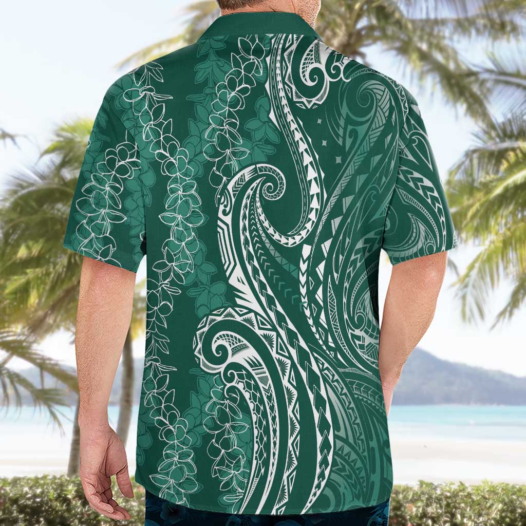 Polynesia Plumeria Lei Hawaiian Shirt Sage Green Curves Motif