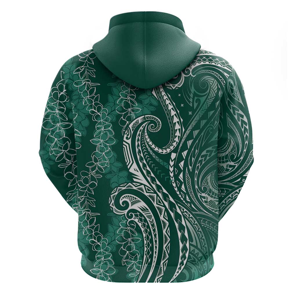 Polynesia Plumeria Lei Hoodie Sage Green Curves Motif