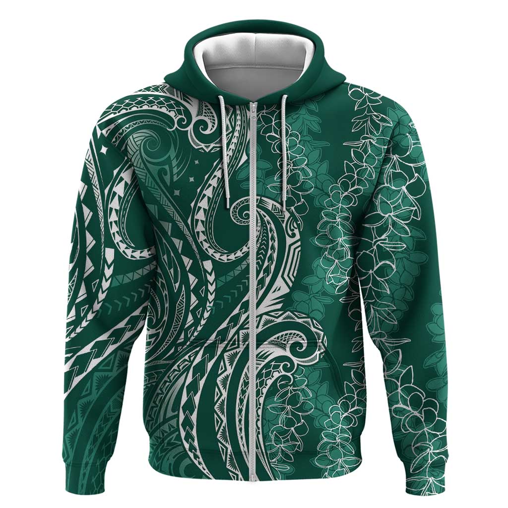 Polynesia Plumeria Lei Hoodie Sage Green Curves Motif