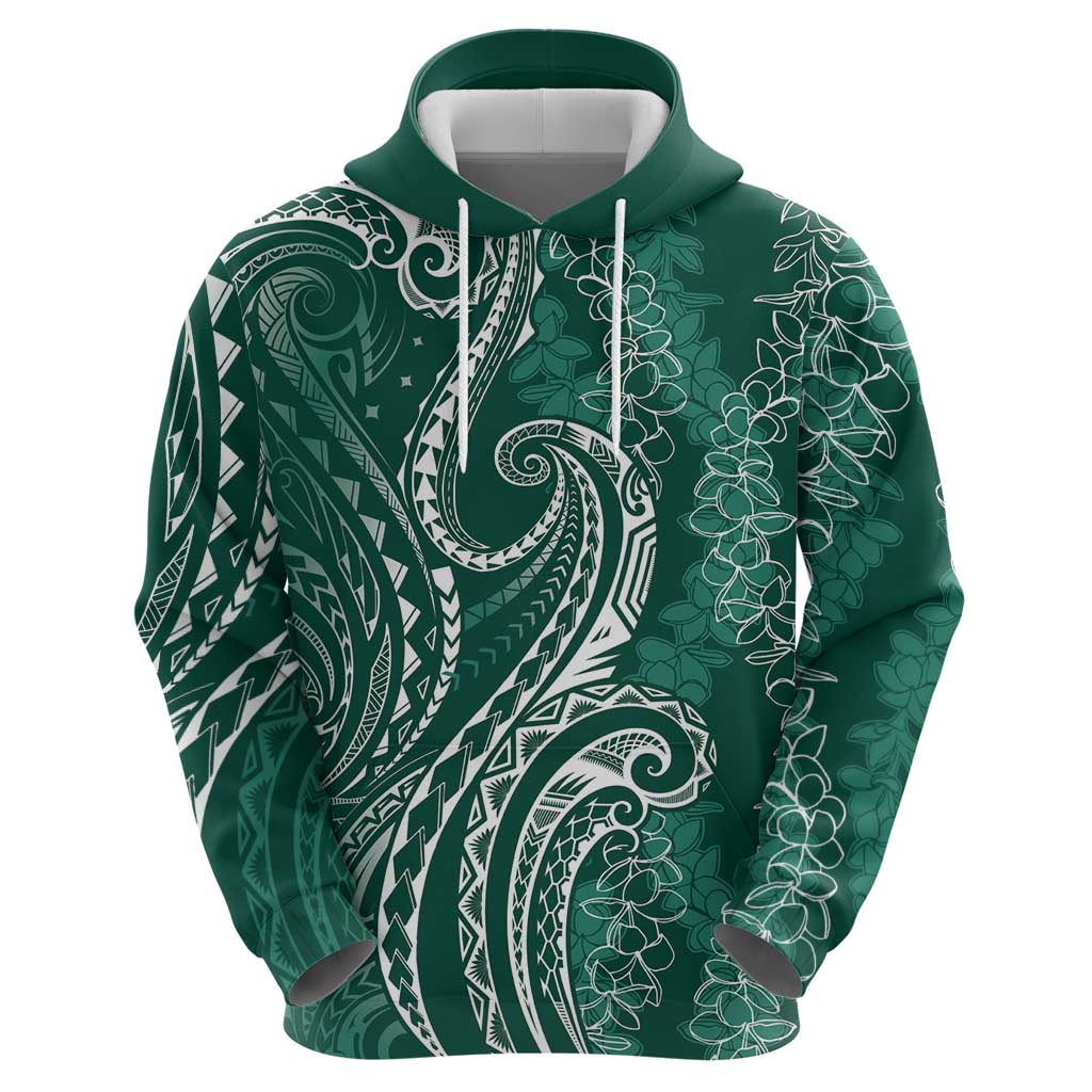 Polynesia Plumeria Lei Hoodie Sage Green Curves Motif