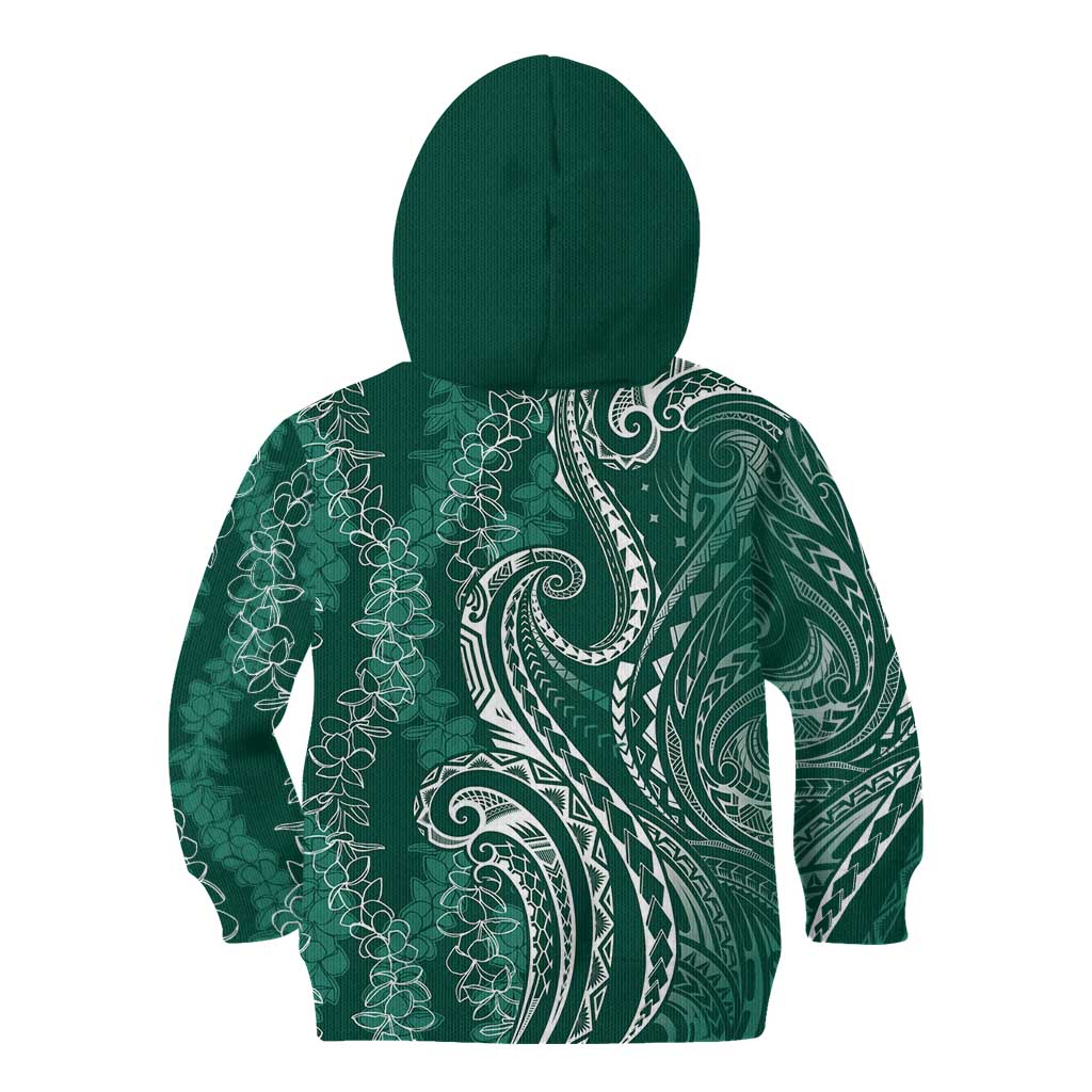 Polynesia Plumeria Lei Kid Hoodie Sage Green Curves Motif