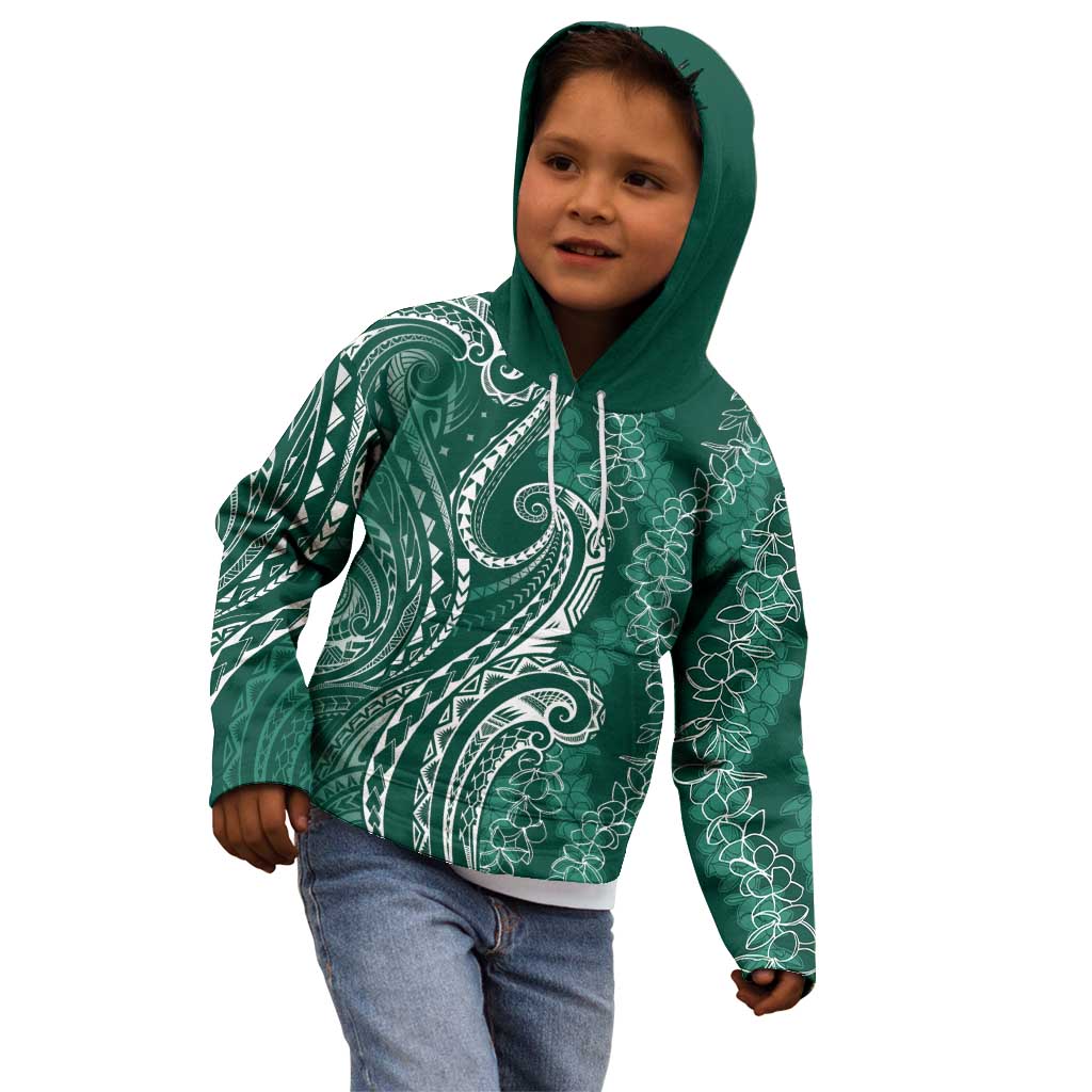 Polynesia Plumeria Lei Kid Hoodie Sage Green Curves Motif