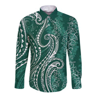Polynesia Plumeria Lei Long Sleeve Button Shirt Sage Green Curves Motif