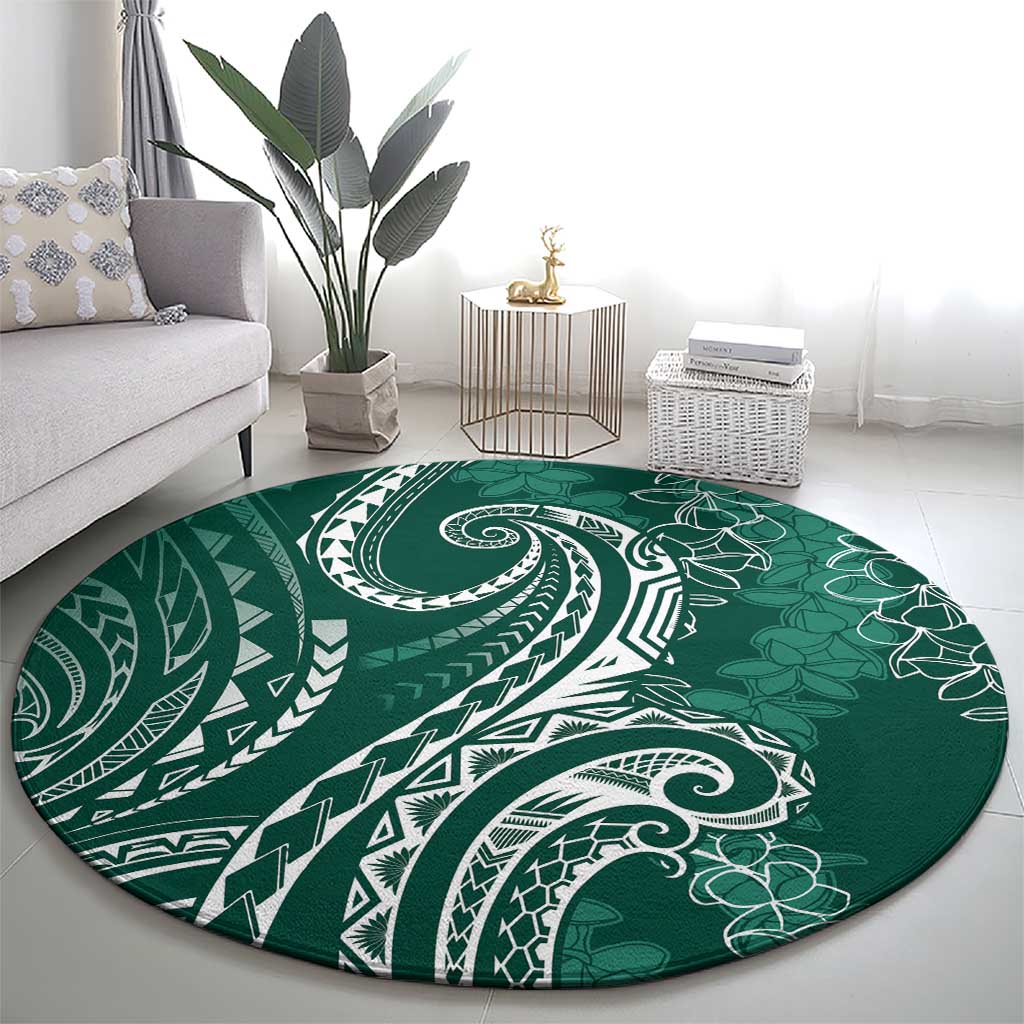 Polynesia Plumeria Lei Round Carpet Sage Green Curves Motif