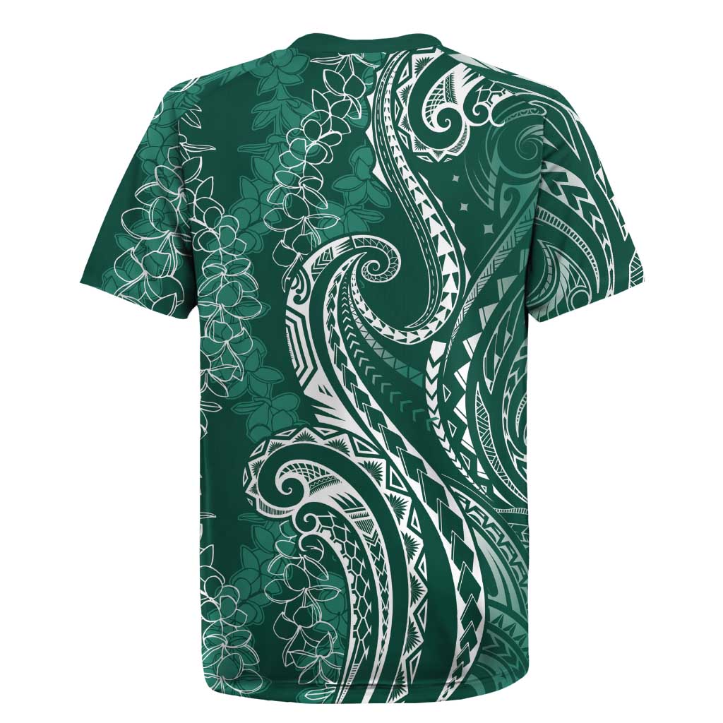 Polynesia Plumeria Lei Rugby Jersey Sage Green Curves Motif