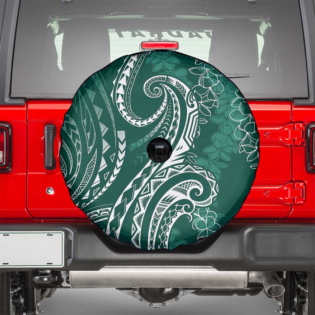 Polynesia Plumeria Lei Spare Tire Cover Sage Green Curves Motif