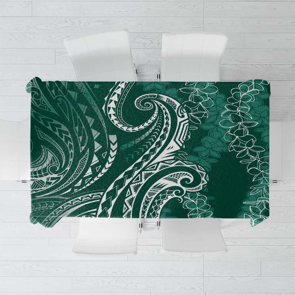 Polynesia Plumeria Lei Tablecloth Sage Green Curves Motif