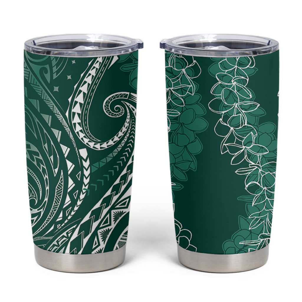Polynesia Plumeria Lei Tumbler Cup Sage Green Curves Motif