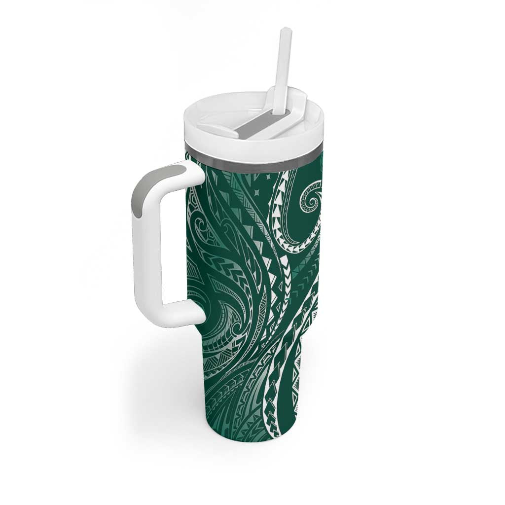 Polynesia Plumeria Lei Tumbler With Handle Sage Green Curves Motif