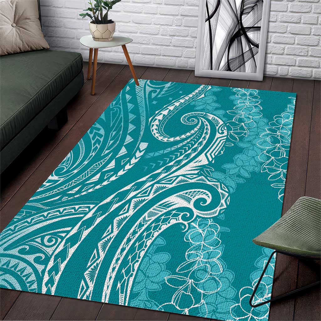 Polynesia Plumeria Lei Area Rug Teal Curves Motif