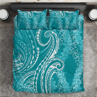 Polynesia Plumeria Lei Bedding Set Teal Curves Motif