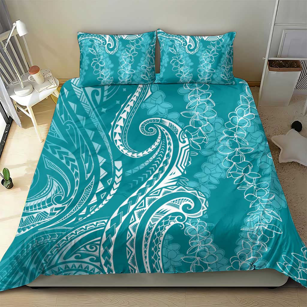 Polynesia Plumeria Lei Bedding Set Teal Curves Motif