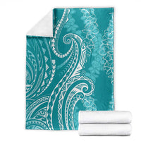 Polynesia Plumeria Lei Blanket Teal Curves Motif