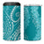Polynesia Plumeria Lei 4 in 1 Can Cooler Tumbler Teal Curves Motif