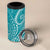 Polynesia Plumeria Lei 4 in 1 Can Cooler Tumbler Teal Curves Motif
