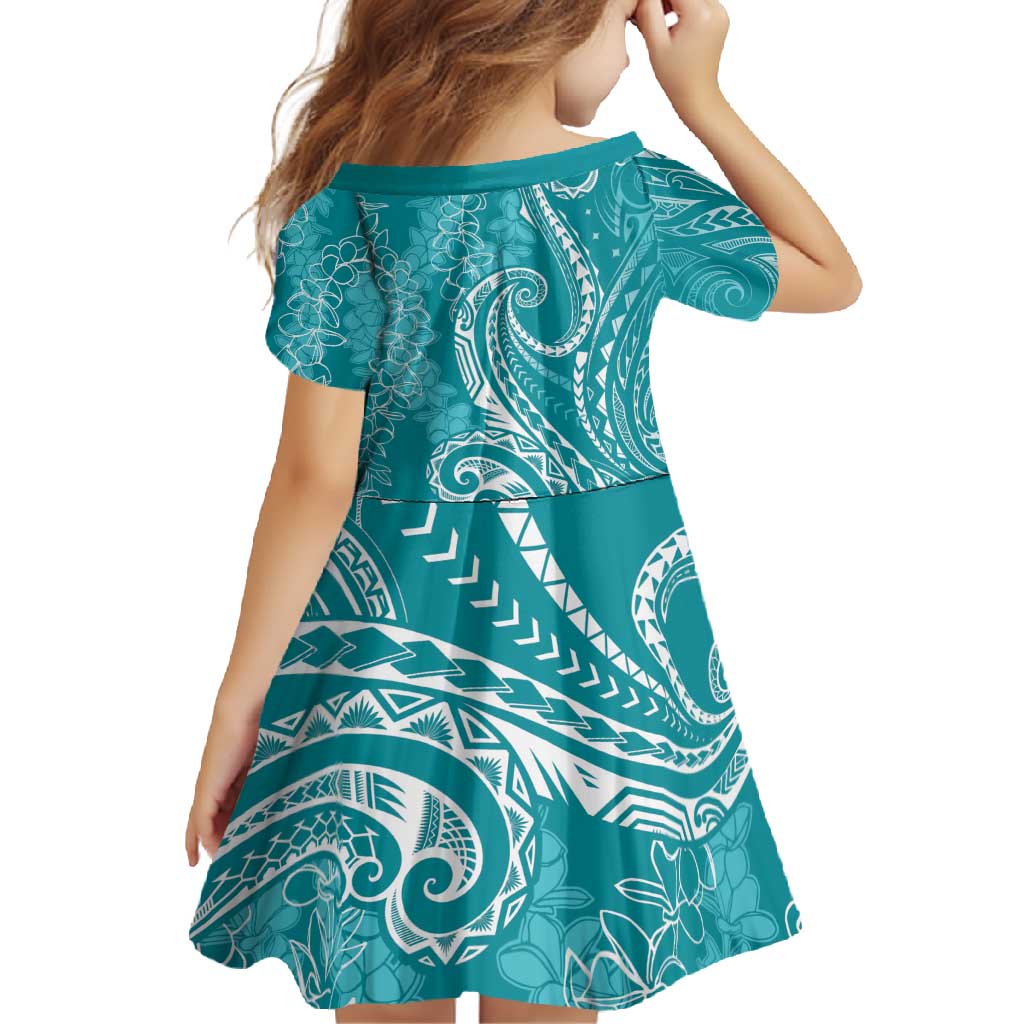 Polynesia Plumeria Lei Family Matching Long Sleeve Bodycon Dress and Hawaiian Shirt Teal Curves Motif LT7 - Polynesian Pride