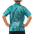 Polynesia Plumeria Lei Family Matching Mermaid Dress and Hawaiian Shirt Teal Curves Motif