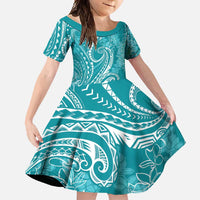 Polynesia Plumeria Lei Family Matching Mermaid Dress and Hawaiian Shirt Teal Curves Motif LT7 Daughter's Dress Teal - Polynesian Pride