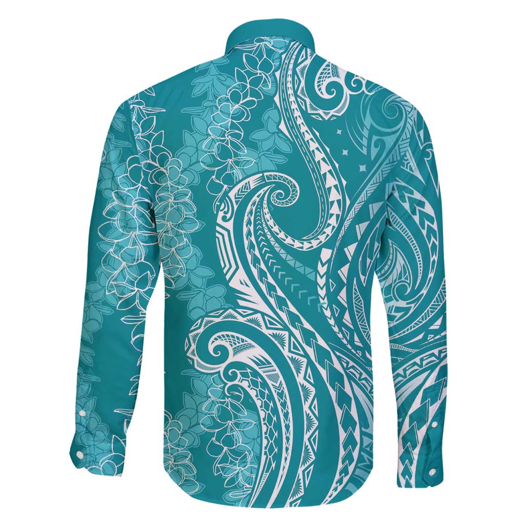 Polynesia Plumeria Lei Family Matching Off Shoulder Short Dress and Hawaiian Shirt Teal Curves Motif LT7 - Polynesian Pride