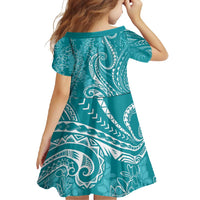 Polynesia Plumeria Lei Family Matching Summer Maxi Dress and Hawaiian Shirt Teal Curves Motif LT7 - Polynesian Pride