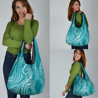 Polynesia Plumeria Lei Grocery Bag Teal Curves Motif