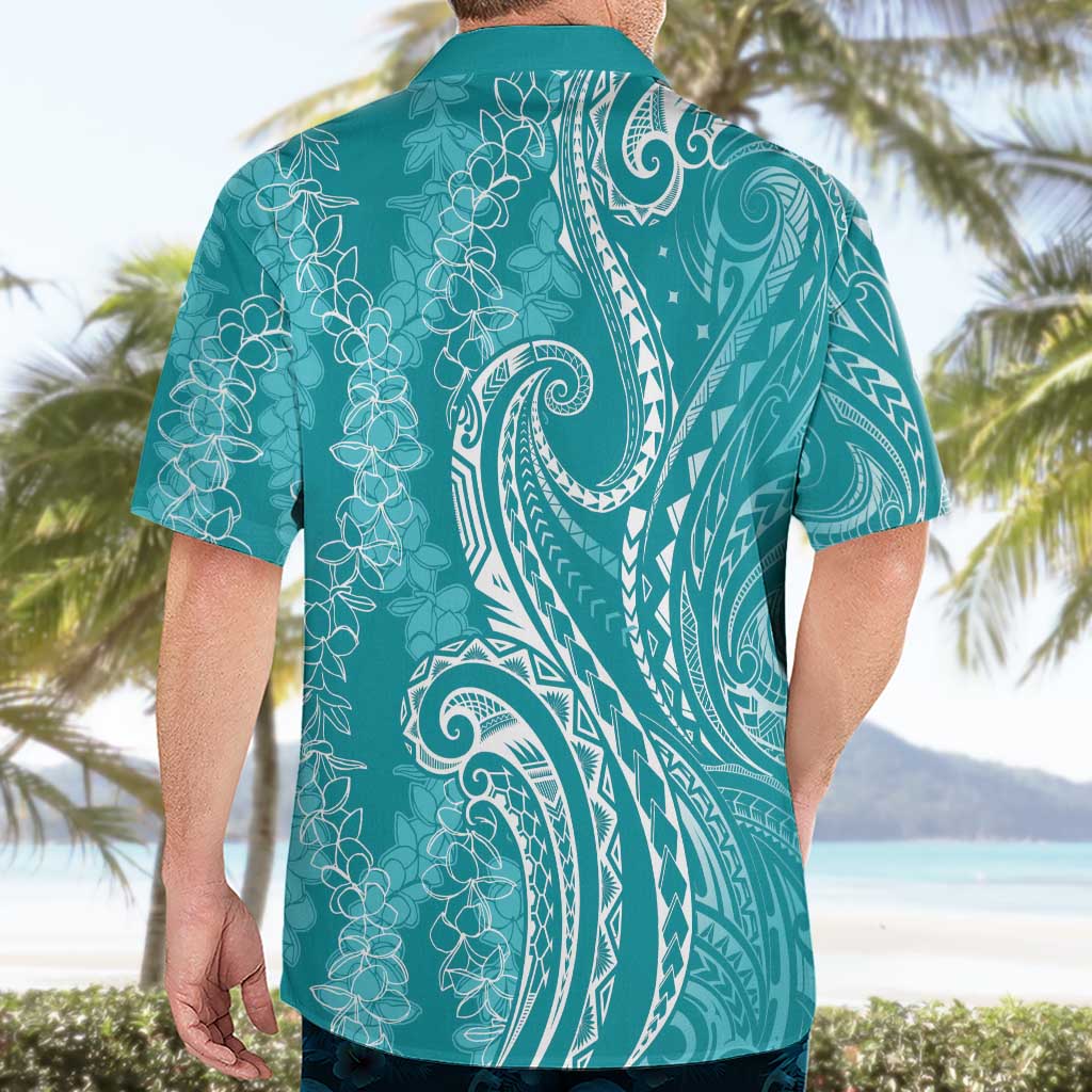 Polynesia Plumeria Lei Hawaiian Shirt Teal Curves Motif