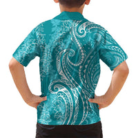 Polynesia Plumeria Lei Hawaiian Shirt Teal Curves Motif