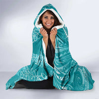 Polynesia Plumeria Lei Hooded Blanket Teal Curves Motif