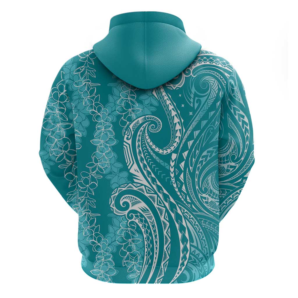 Polynesia Plumeria Lei Hoodie Teal Curves Motif
