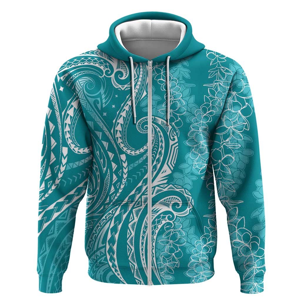 Polynesia Plumeria Lei Hoodie Teal Curves Motif