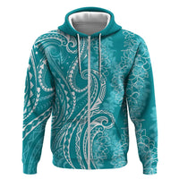 Polynesia Plumeria Lei Hoodie Teal Curves Motif