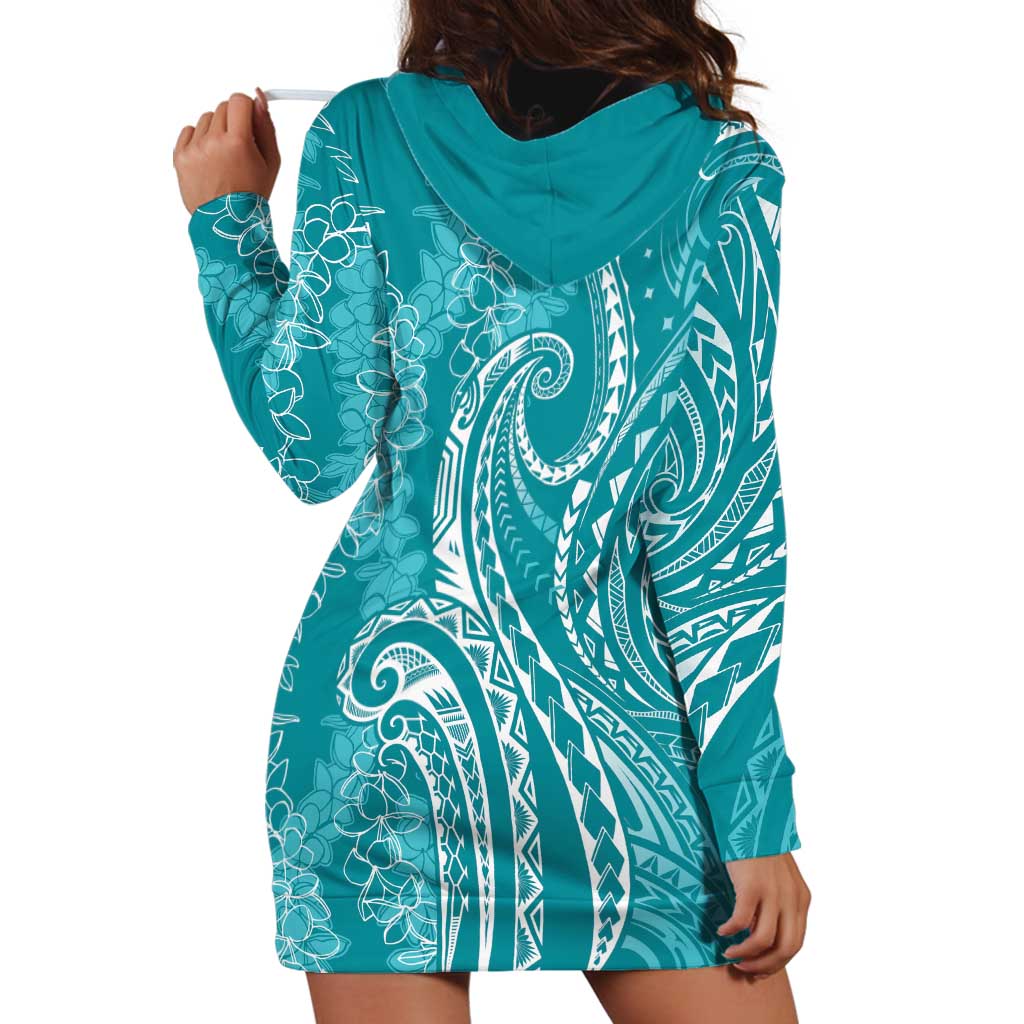 Polynesia Plumeria Lei Hoodie Dress Teal Curves Motif