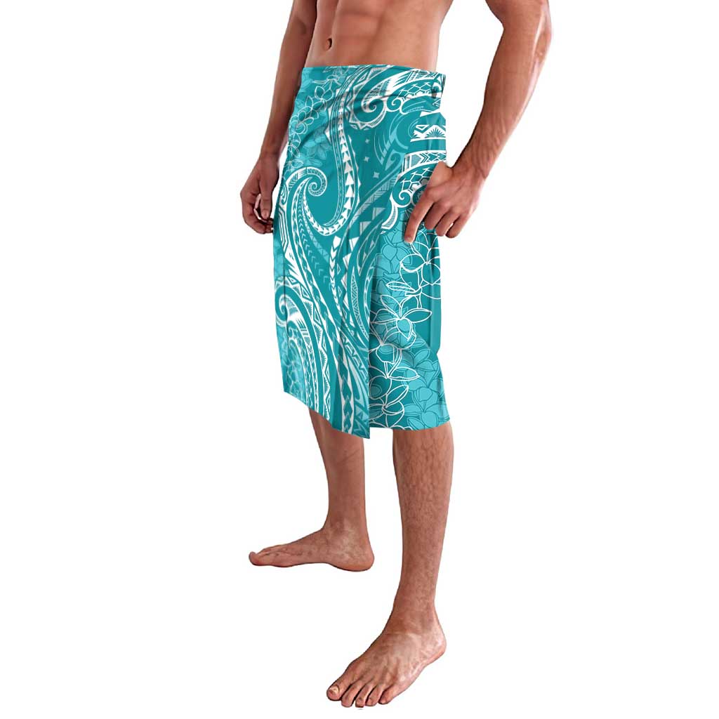 Polynesia Plumeria Lei Lavalava Teal Curves Motif