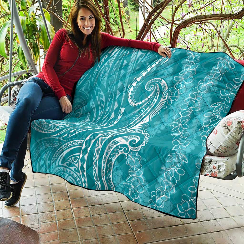 Polynesia Plumeria Lei Quilt Teal Curves Motif