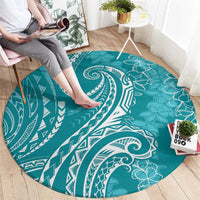 Polynesia Plumeria Lei Round Carpet Teal Curves Motif