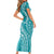 Polynesia Plumeria Lei Short Sleeve Bodycon Dress Teal Curves Motif