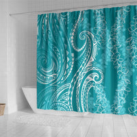 Polynesia Plumeria Lei Shower Curtain Teal Curves Motif