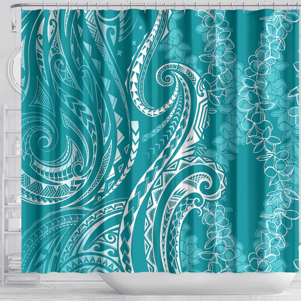 Polynesia Plumeria Lei Shower Curtain Teal Curves Motif