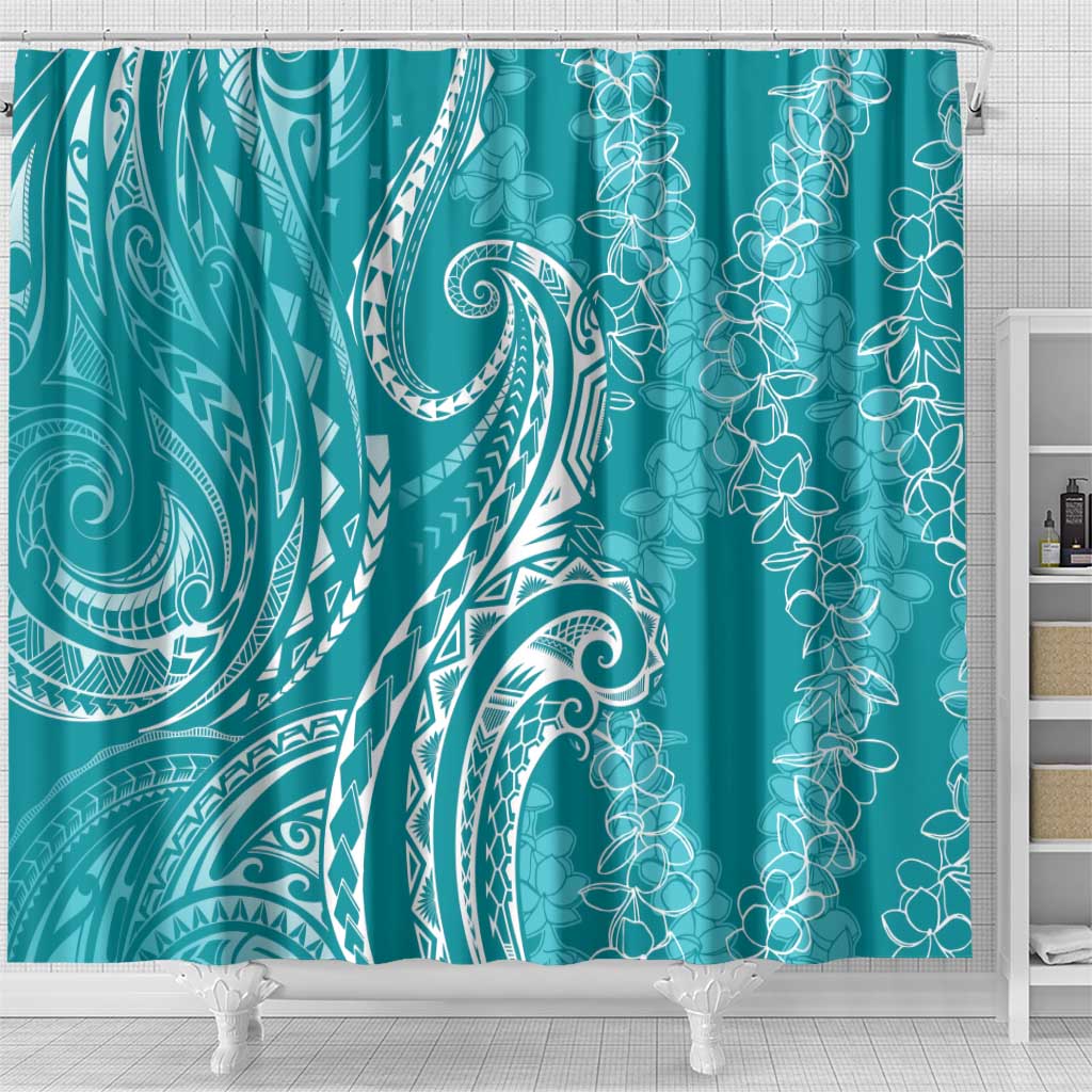 Polynesia Plumeria Lei Shower Curtain Teal Curves Motif
