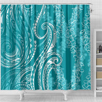 Polynesia Plumeria Lei Shower Curtain Teal Curves Motif