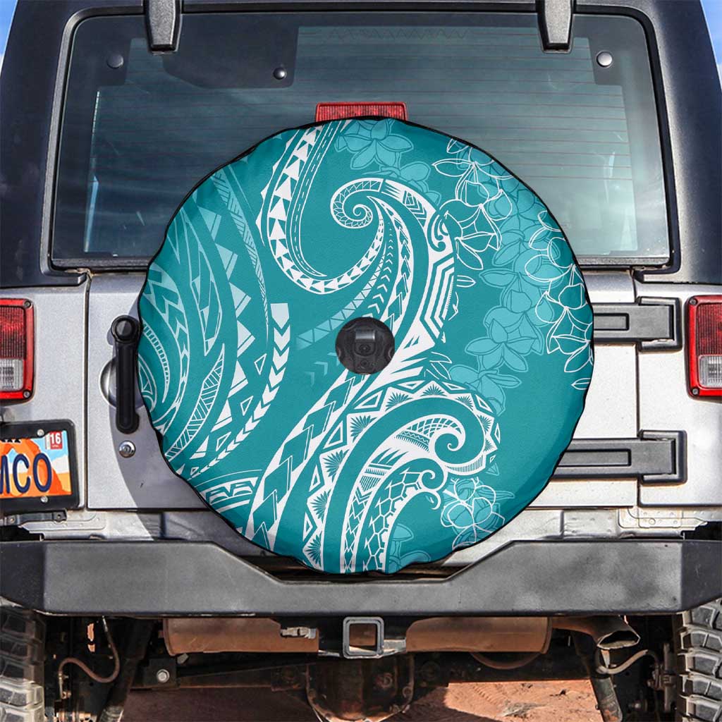 Polynesia Plumeria Lei Spare Tire Cover Teal Curves Motif