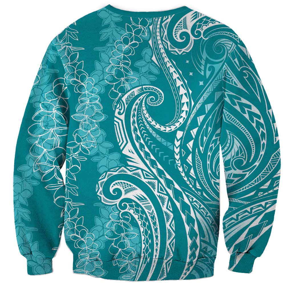 Polynesia Plumeria Lei Sweatshirt Teal Curves Motif